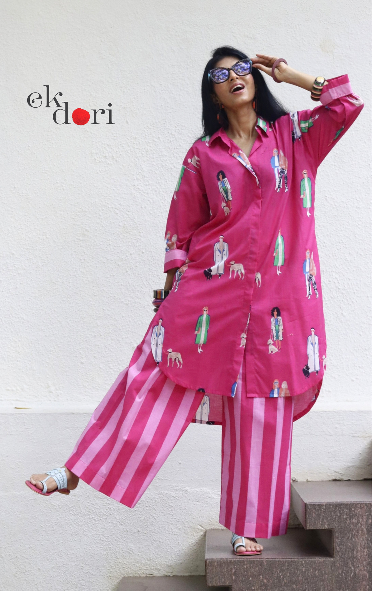 Cotton Kurta Co-Ord Set 'Beach Stroll' : Buy Palazzo Pant Kurta Cotton Co-ord Set In Quirky Fun Print