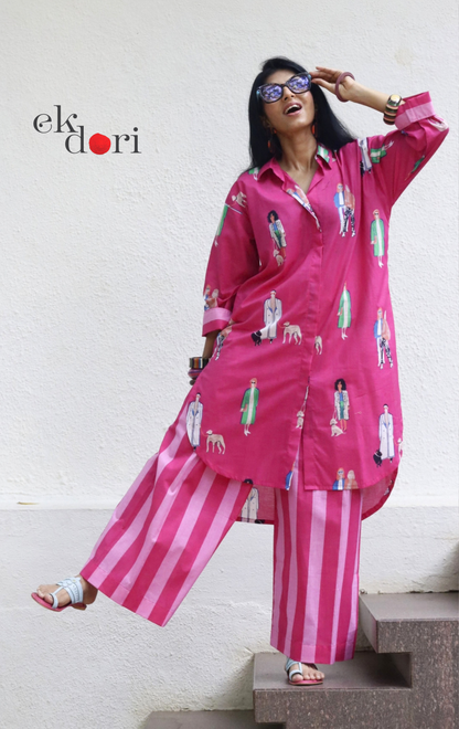 Cotton Kurta Co-Ord Set 'Beach Stroll' : Buy Palazzo Pant Kurta Cotton Co-ord Set In Quirky Fun Print