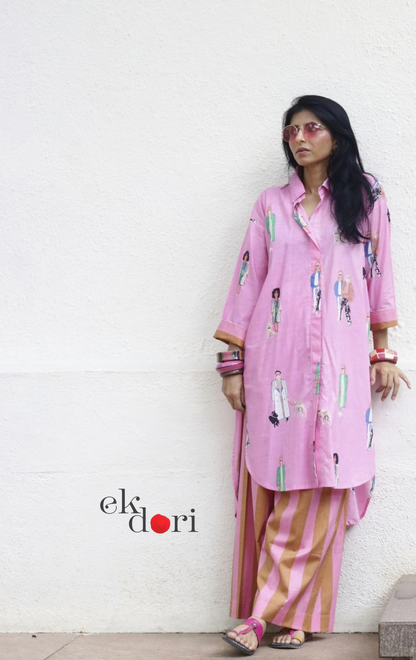 Cotton Kurta Co-Ord Set 'City Stroll' : Buy Palazzo Pant Kurta Cotton Co-ord Set In Quirky Fun Print