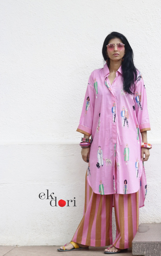 Cotton Kurta Co-Ord Set 'City Stroll' : Buy Palazzo Pant Kurta Cotton Co-ord Set In Quirky Fun Print