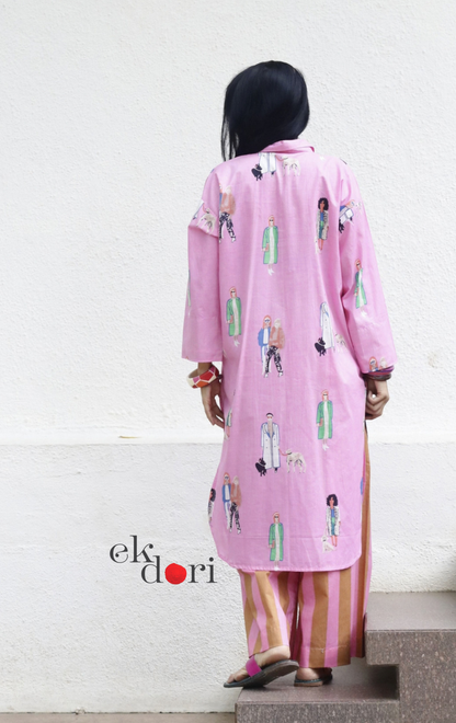 Cotton Kurta Co-Ord Set 'City Stroll' : Buy Palazzo Pant Kurta Cotton Co-ord Set In Quirky Fun Print