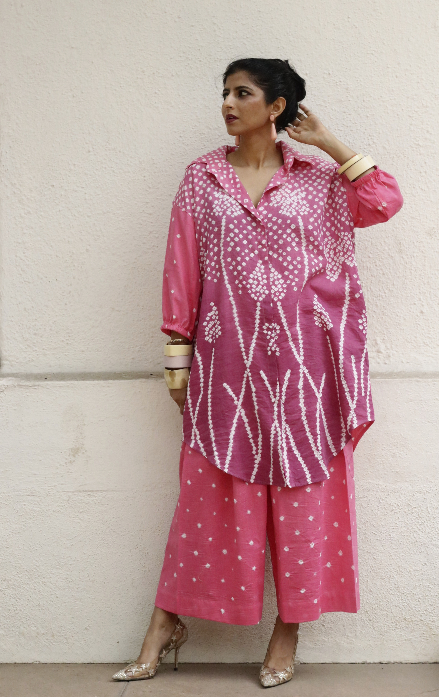 Bandhani 'Pink Paisley' Cotton Co-ord Set In Blue Green Ombre: Buy Kurta Palazzo Cotton Co-ord Set