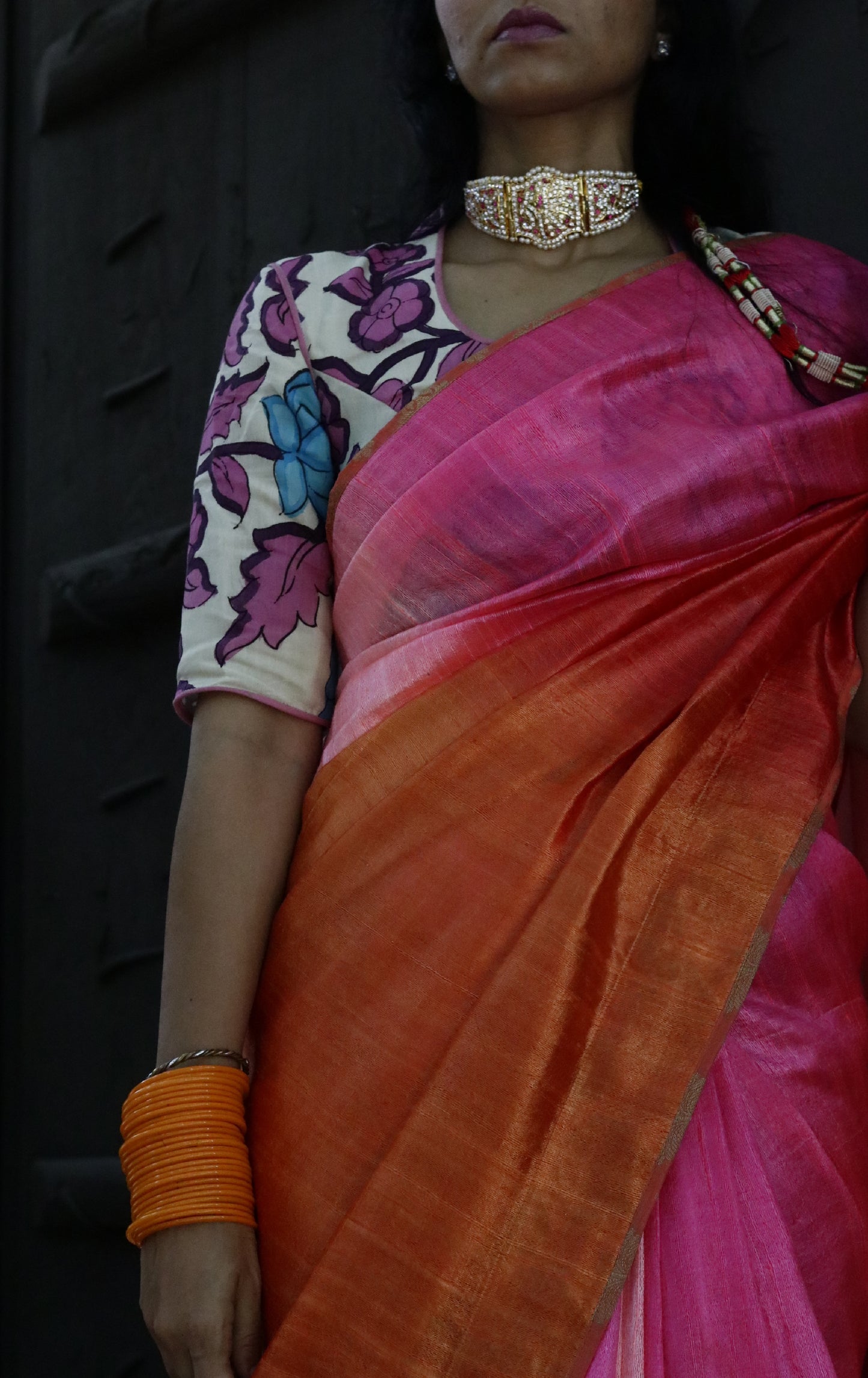 The Pink Sky Raw Silk Shaded Saree : Ombre Pink Raw Silk Saree