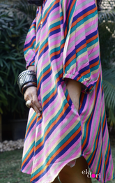 'Pink Feathers' Tropical Print Satin Statement Saree : Buy Cocktail Sarees Online