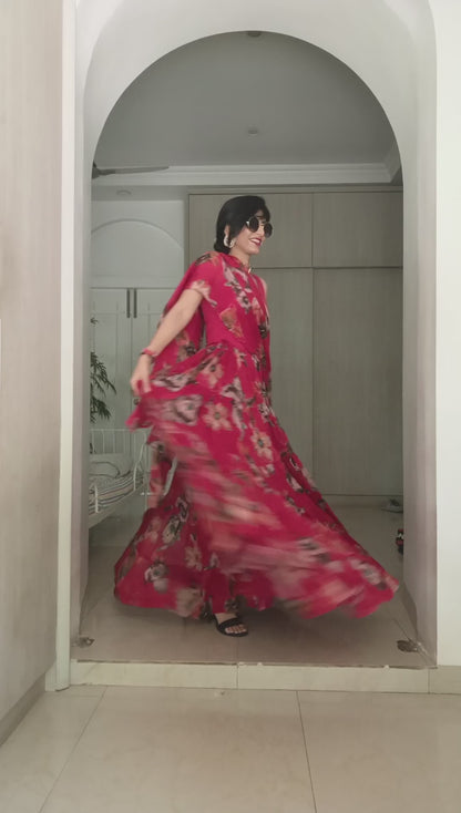 'Laal Gulaal' Printed Fun Light Lehenga Saree : Fun Tiered Ready To Wear Lehenga Saree