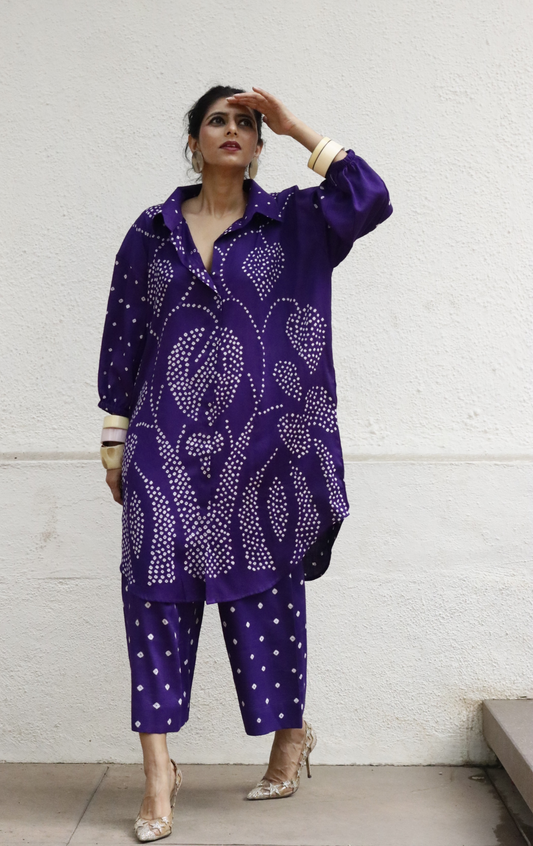 Bandhani Purple Cotton Co-ord Set : Buy Kurta Palazzo Cotton Co-ord Set