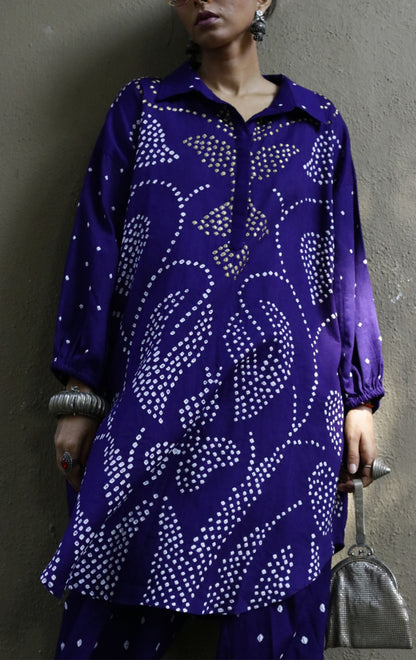 Bandhani Purple Cotton Co-ord Set : Buy Salwaar Kurta Cotton Co-ord Set