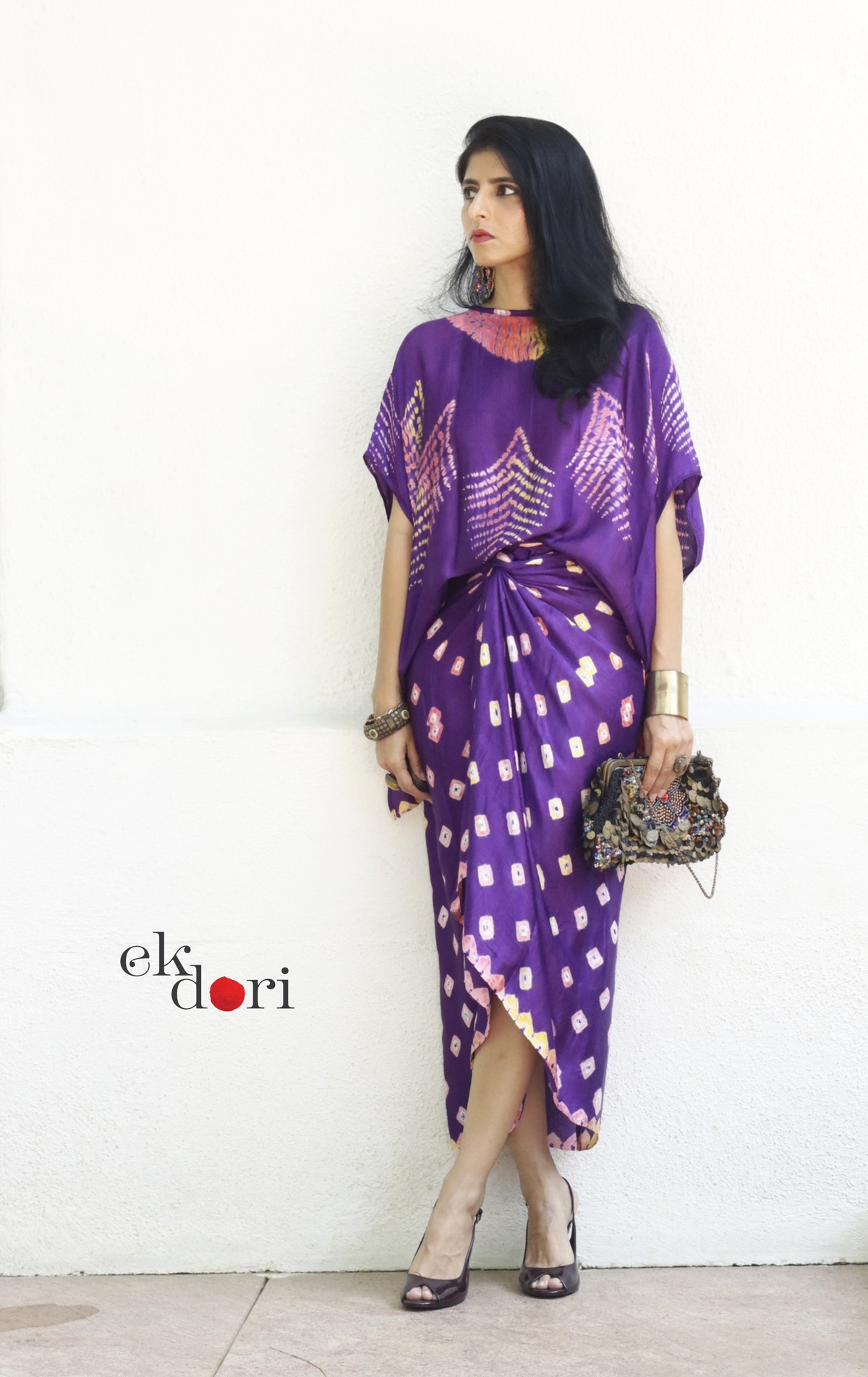 Bandhani Shibori Modal Co-ord Skirt Set 'Ocean' : 2 Piece Skirt & Bandhani Top Set