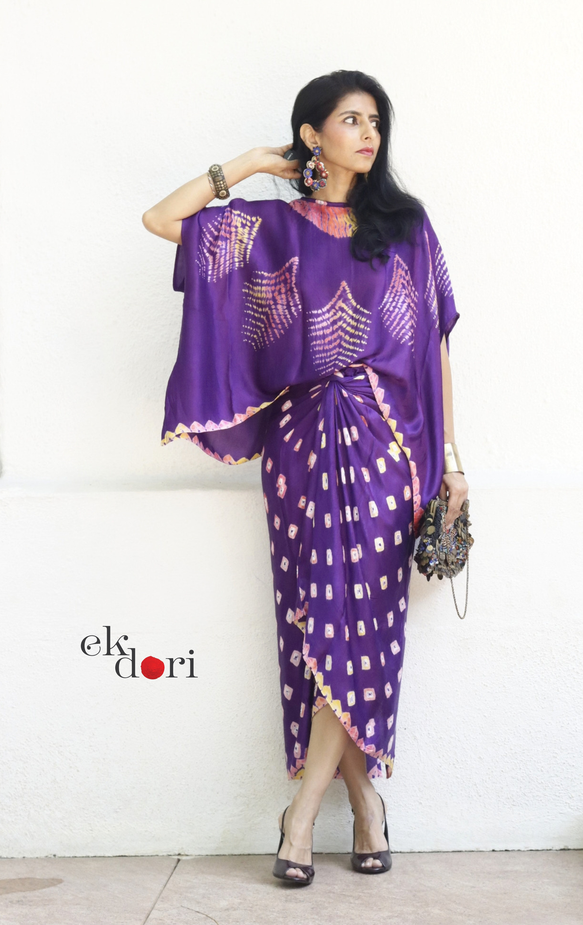 Bandhani Shibori Modal Co-ord Skirt Set 'Ocean' : 2 Piece Skirt & Bandhani Top Set
