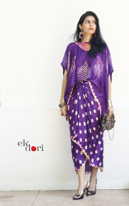 Bandhani Shibori Modal Co-ord Skirt Set 'Ocean' : 2 Piece Skirt & Bandhani Top Set