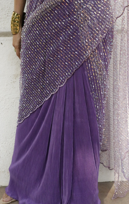 'Purple Beads' Statement Sequin Saree : Bling It On Festive Cocktail Saree Collection