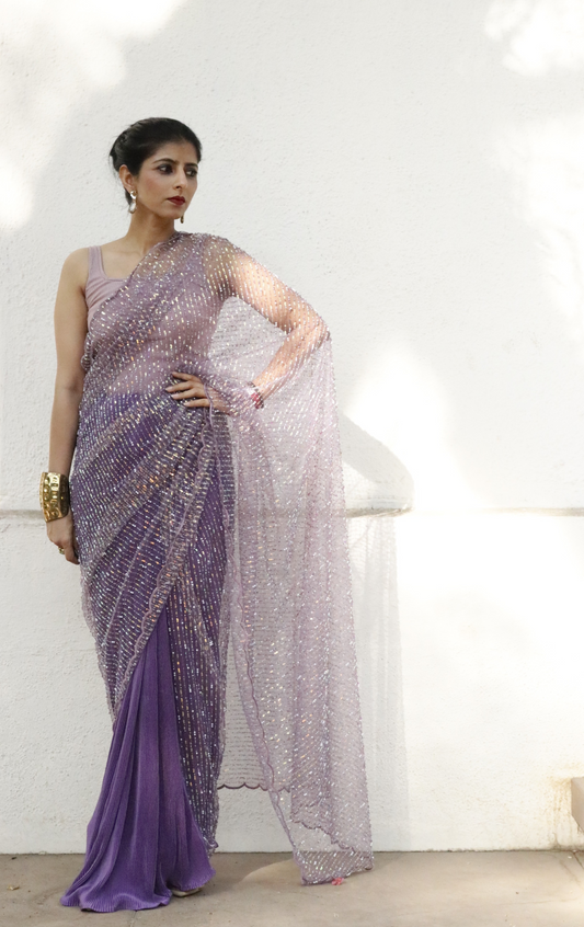 'Purple Beads' Statement Sequin Saree : Bling It On Festive Cocktail Saree Collection