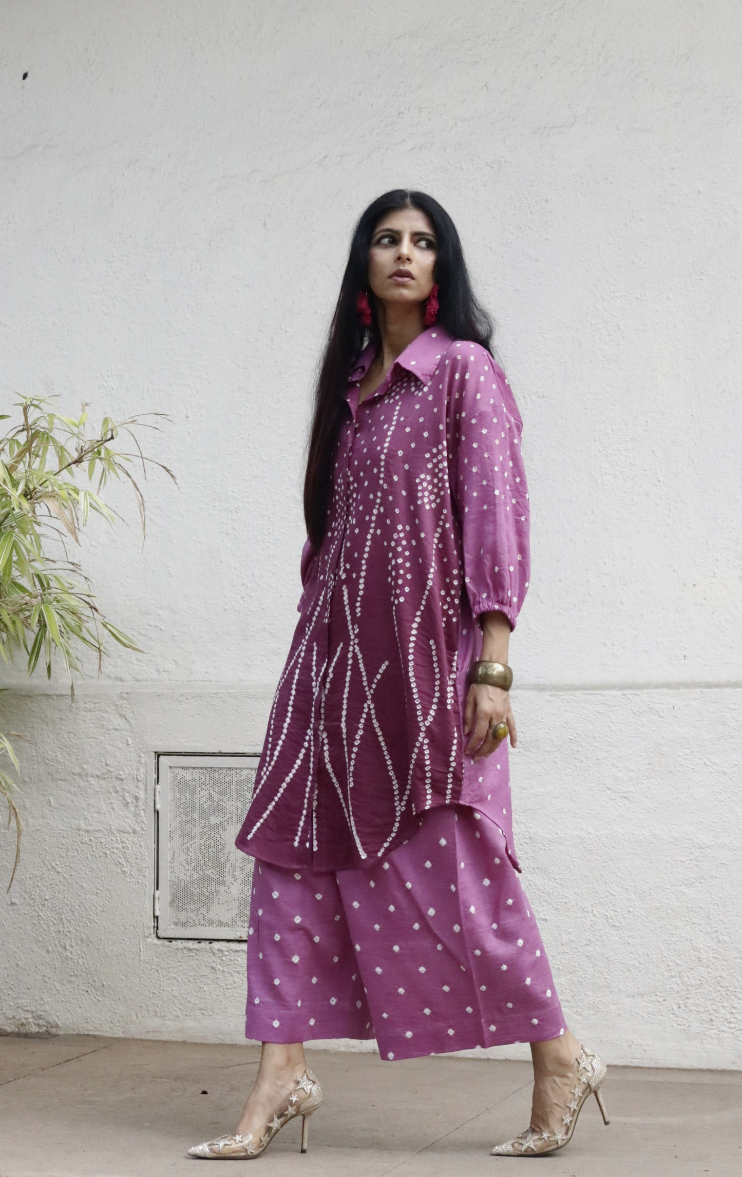 Bandhani 'Purple Rain' Cotton Co-ord Set In Purple Ombre: Buy Kurta Palazzo Cotton Co-ord Set