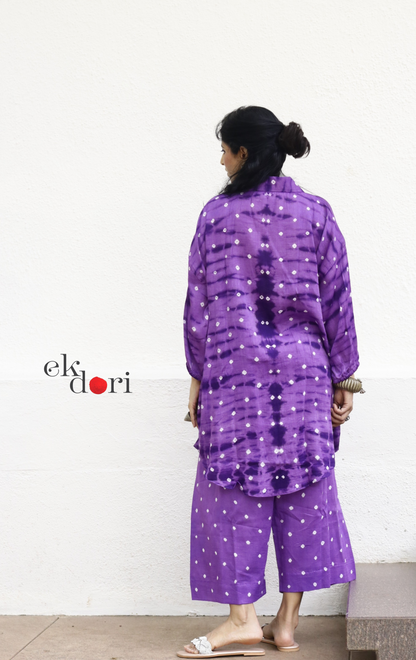 Bandhani 'Purple Please' Purple Cotton Co-ord Set : Buy Kurta Palazzo Cotton Co-ord Set Cotton Bandhani And Shibori Set