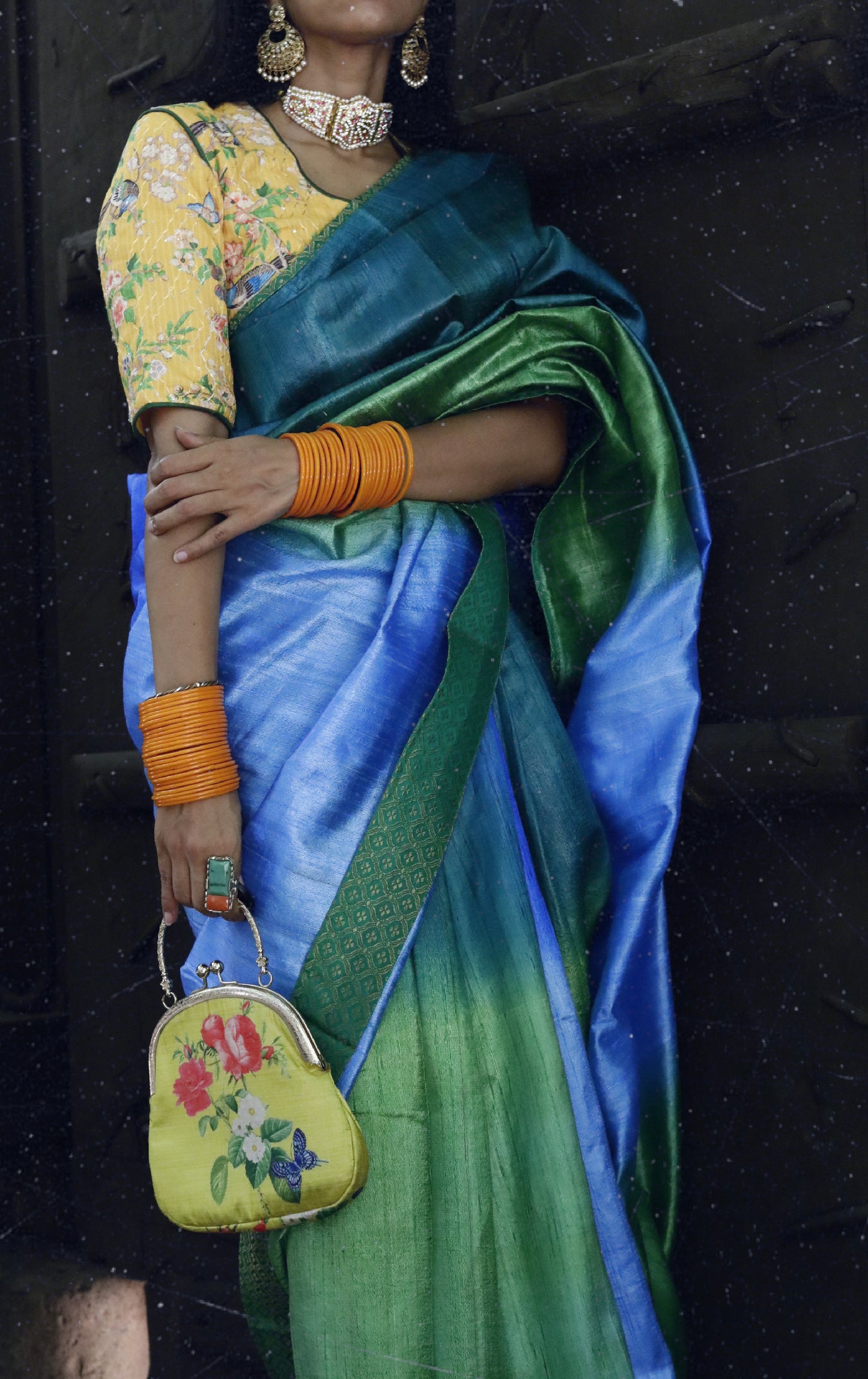 The Sea & Sky Raw Silk Shaded Saree : Ombre Blue Raw Silk Saree