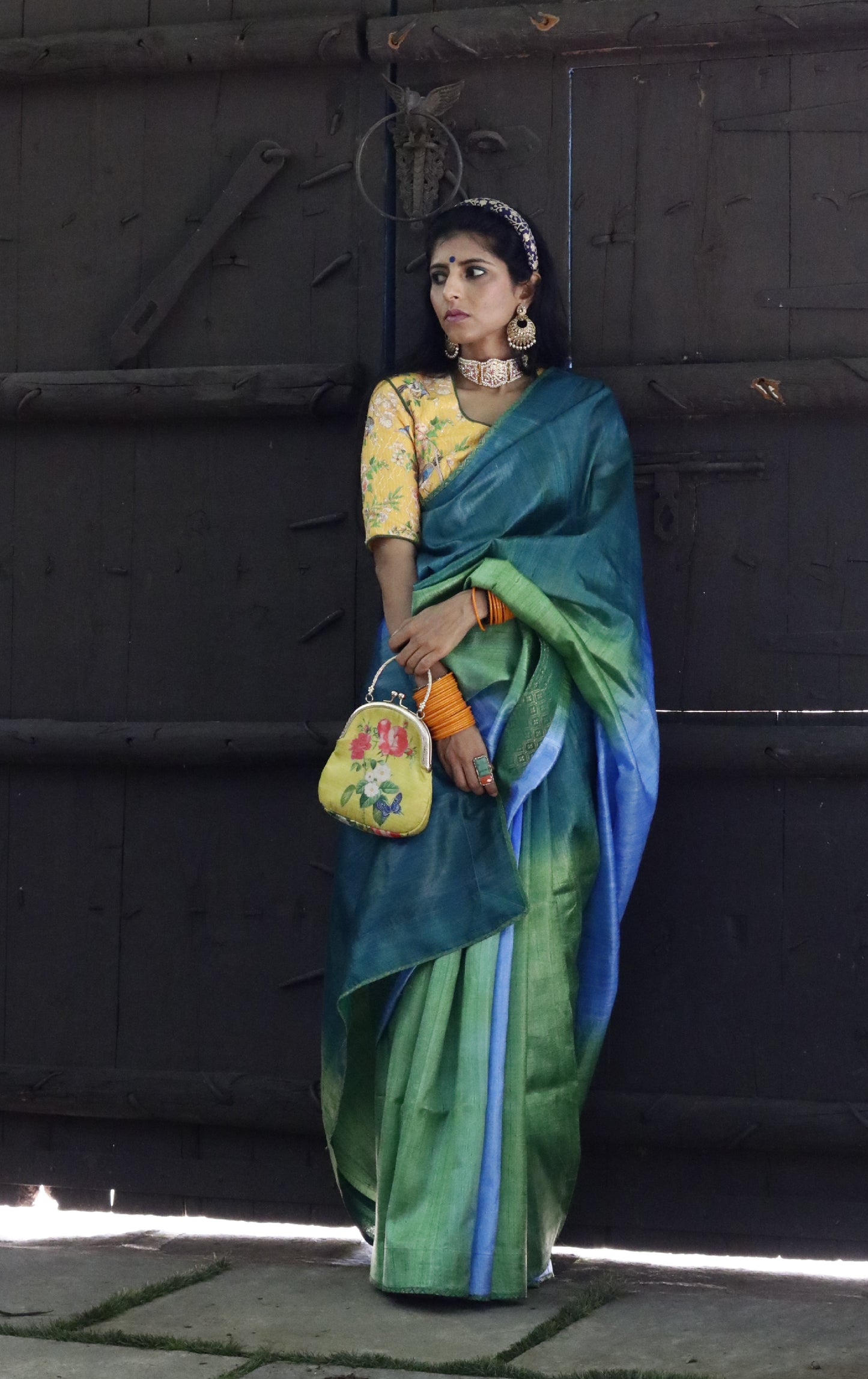 The Sea & Sky Raw Silk Shaded Saree : Ombre Blue Raw Silk Saree