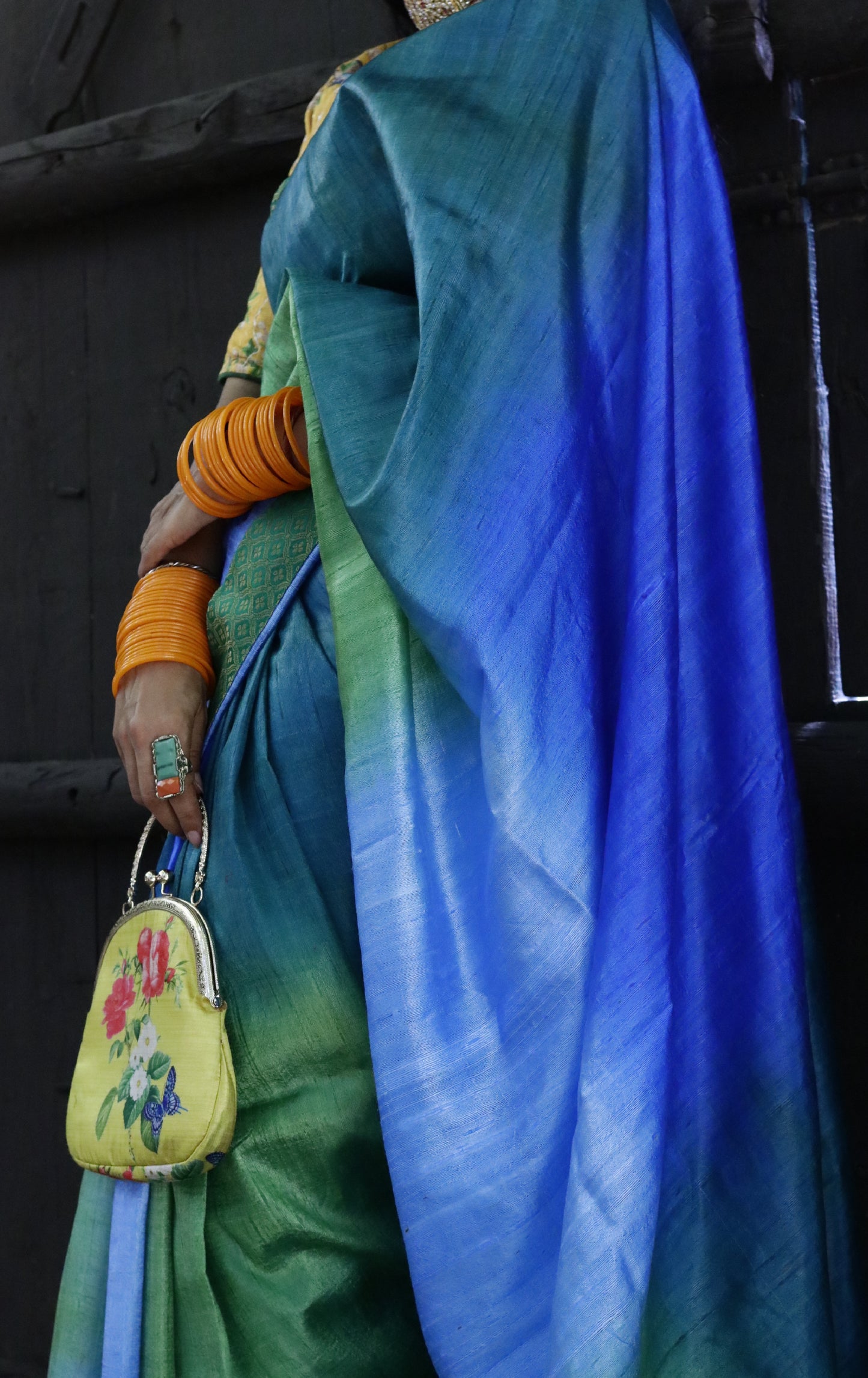 The Sea & Sky Raw Silk Shaded Saree : Ombre Blue Raw Silk Saree