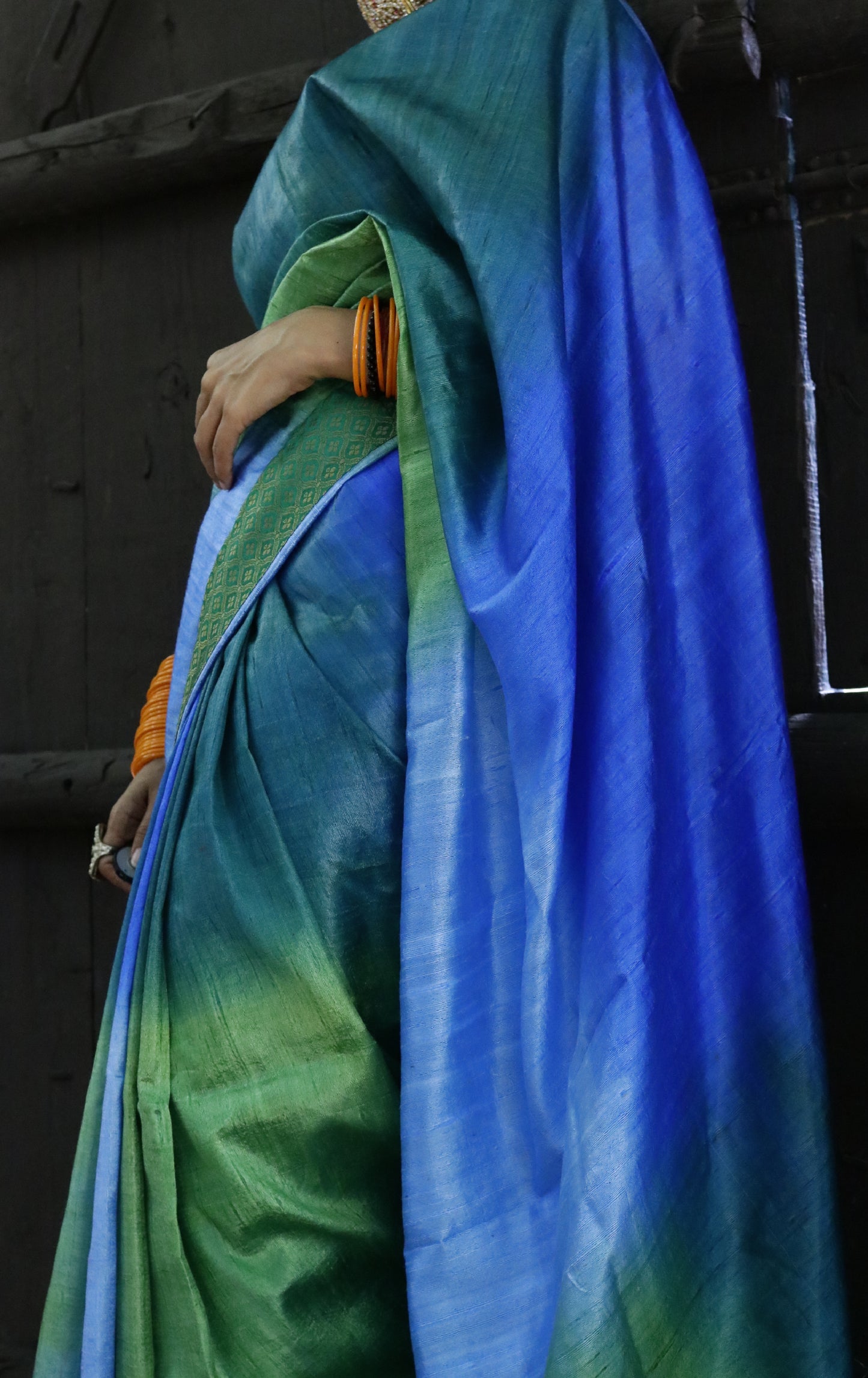 The Sea & Sky Raw Silk Shaded Saree : Ombre Blue Raw Silk Saree