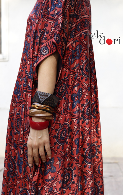 Ajrakh Kaftan Kurta Dress 'Gulzaar' : Modal Ajrakh Hand Block Kaftan Kurta &amp; Palazzo Set