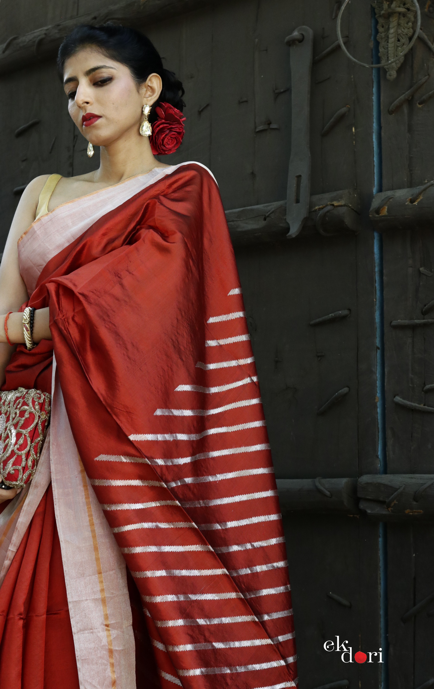 Sindoori Chanderi Silk Saree : Buy Chanderi Saree Online : Buy Handloom Chanderi Silk Saree Online