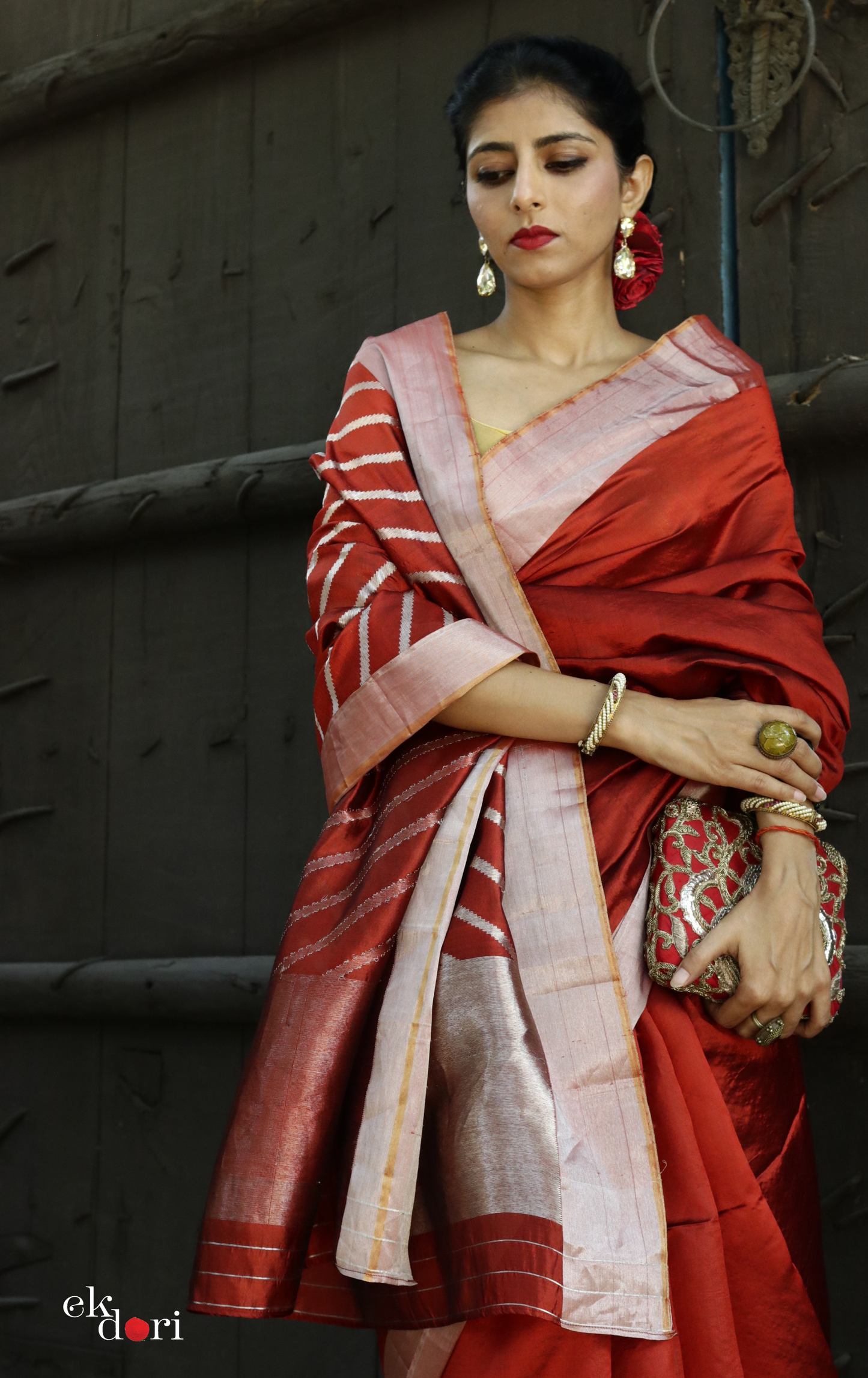 Sindoori Chanderi Silk Saree : Buy Chanderi Saree Online : Buy Handloom Chanderi Silk Saree Online