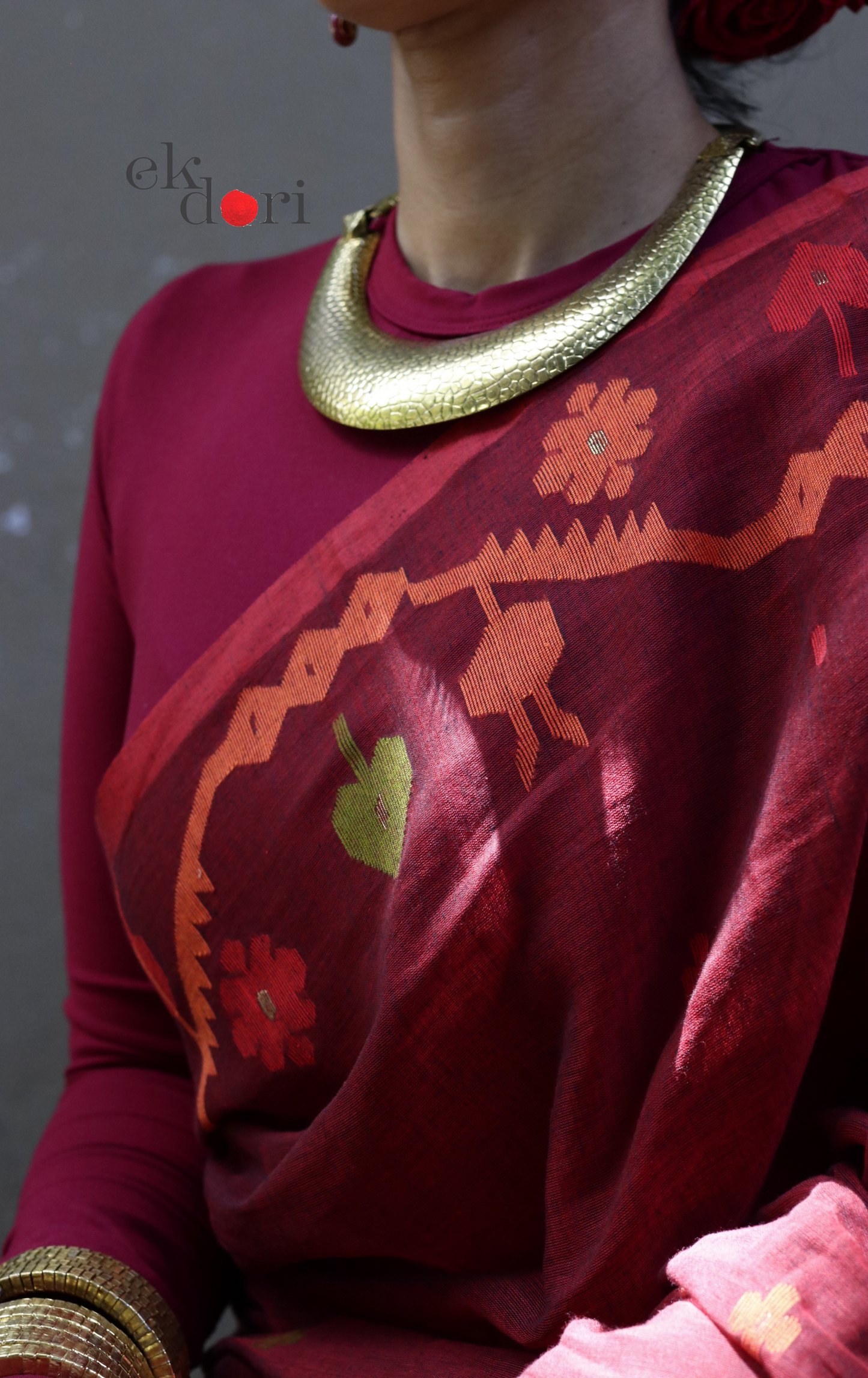 Buy Red Soft Cotton Needle Jamdani Saree : Needle Jamdani Handmade Handloom Saree 'Sindoori'