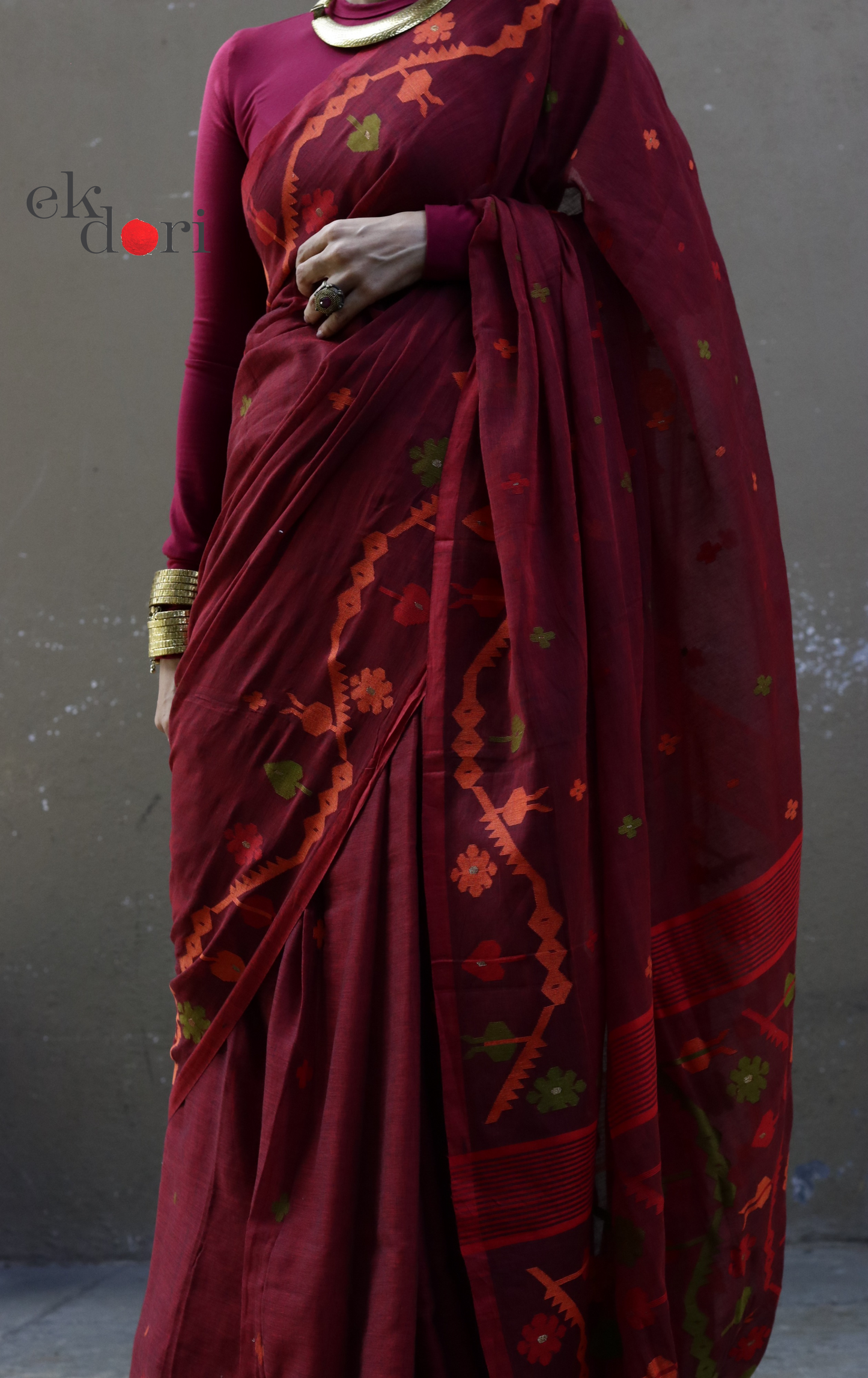 Buy Red Soft Cotton Needle Jamdani Saree : Needle Jamdani Handmade Handloom Saree 'Sindoori'