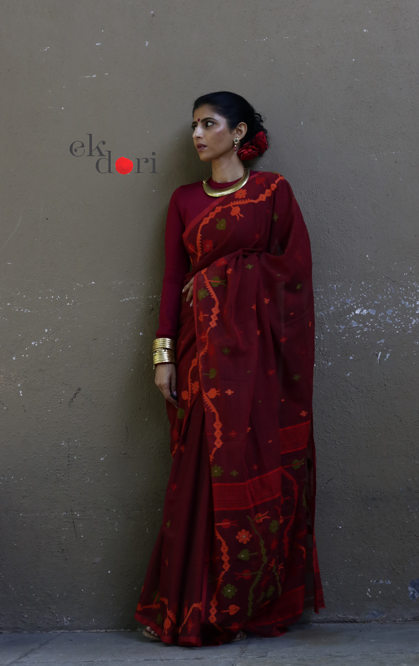 Buy Red Soft Cotton Needle Jamdani Saree : Needle Jamdani Handmade Handloom Saree 'Sindoori'