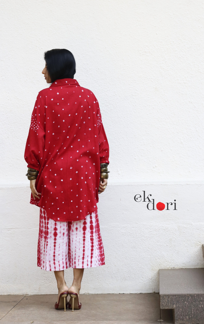 Bandhani Shibori 'Lal Bela' Cotton Co-ord Set : Buy Kurta Palazzo Cotton Co-ord Set Cotton Bandhani Set