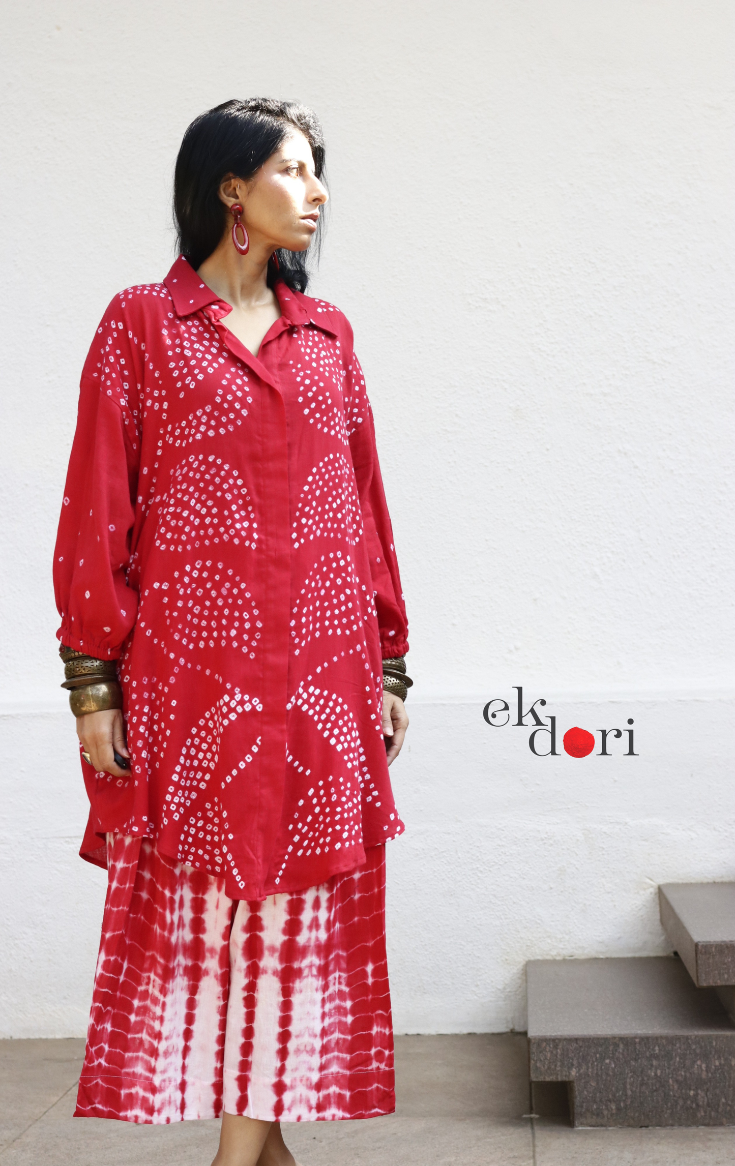 Bandhani Shibori 'Lal Bela' Cotton Co-ord Set : Buy Kurta Palazzo Cotton Co-ord Set Cotton Bandhani Set