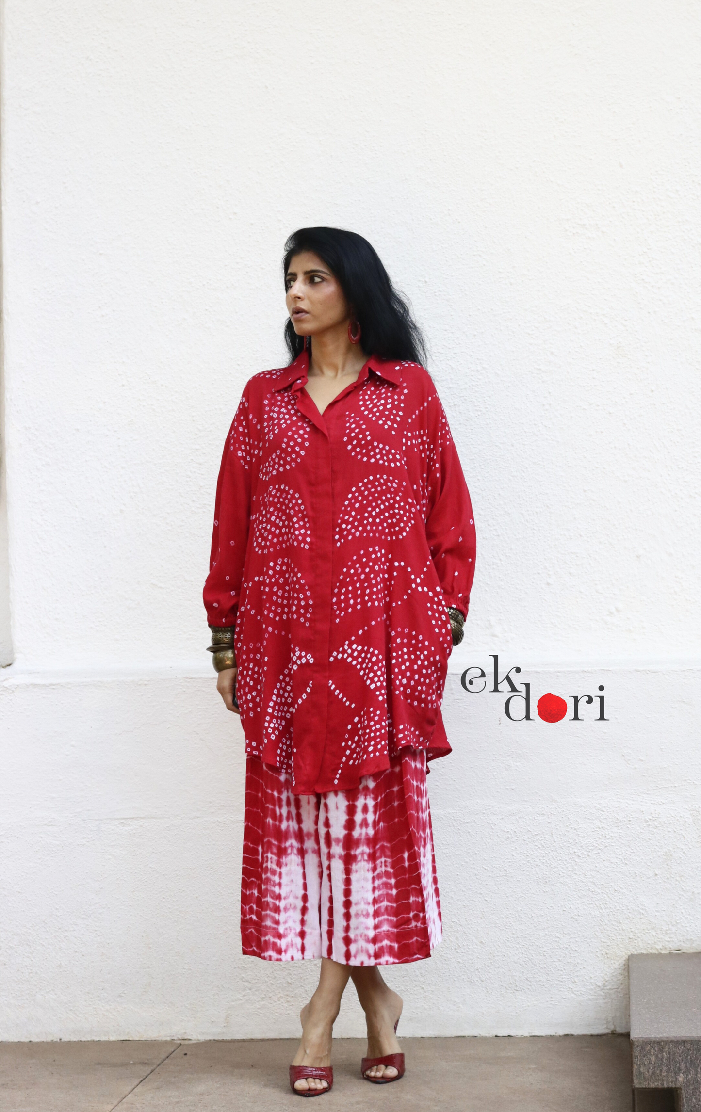 Bandhani Shibori 'Lal Bela' Cotton Co-ord Set : Buy Kurta Palazzo Cotton Co-ord Set Cotton Bandhani Set