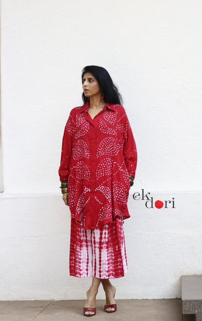 Bandhani Shibori 'Lal Bela' Cotton Co-ord Set : Buy Kurta Palazzo Cotton Co-ord Set Cotton Bandhani Set
