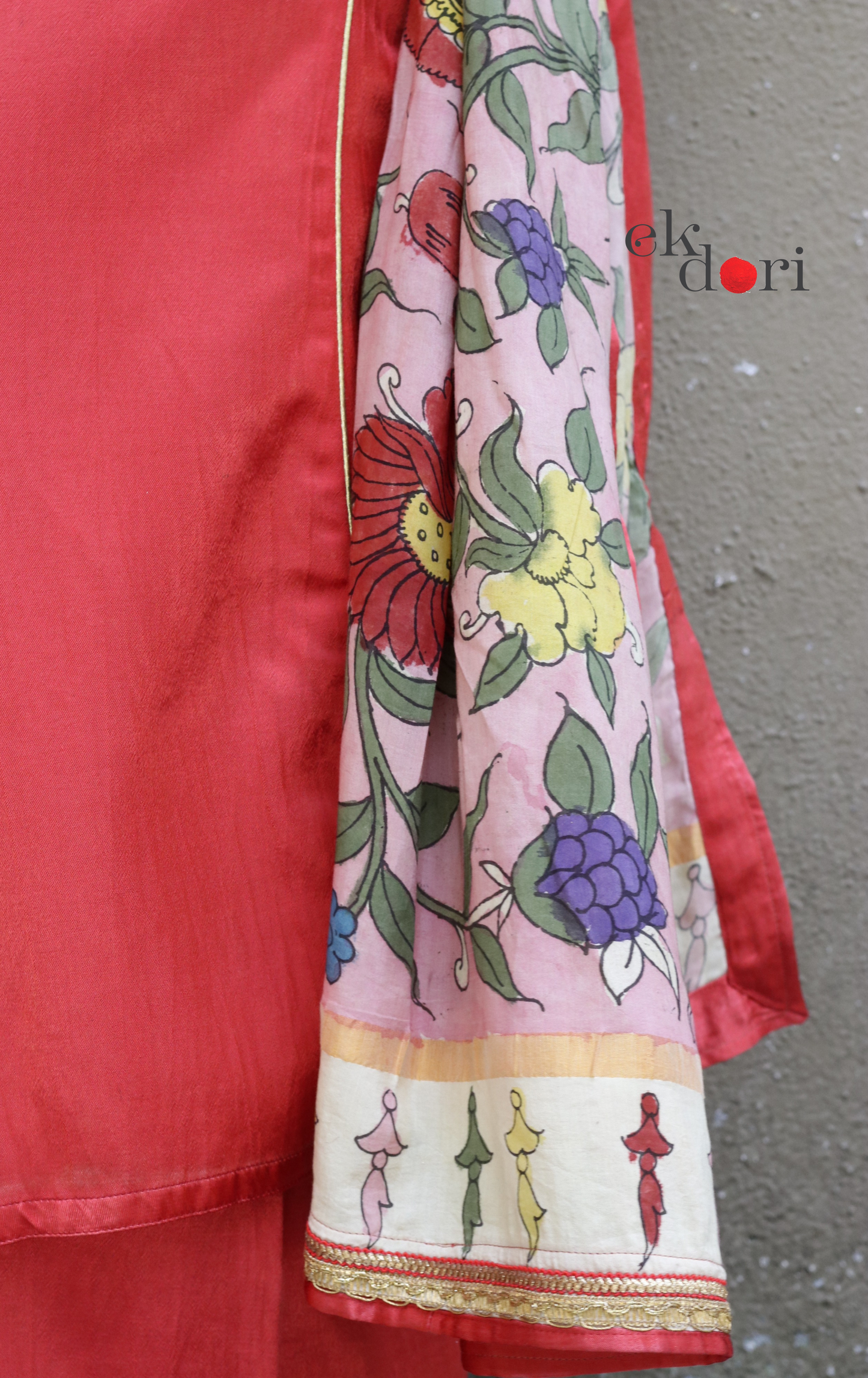 Mashru Kurta Co-ord Set in Red With Kalamkari Dupatta : Buy 'Gulaal' Kurta Palazzo Dupatta Festive Co-ord Set