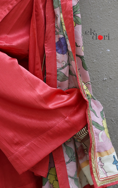 Mashru Kurta Co-ord Set in Red With Kalamkari Dupatta : Buy 'Gulaal' Kurta Palazzo Dupatta Festive Co-ord Set