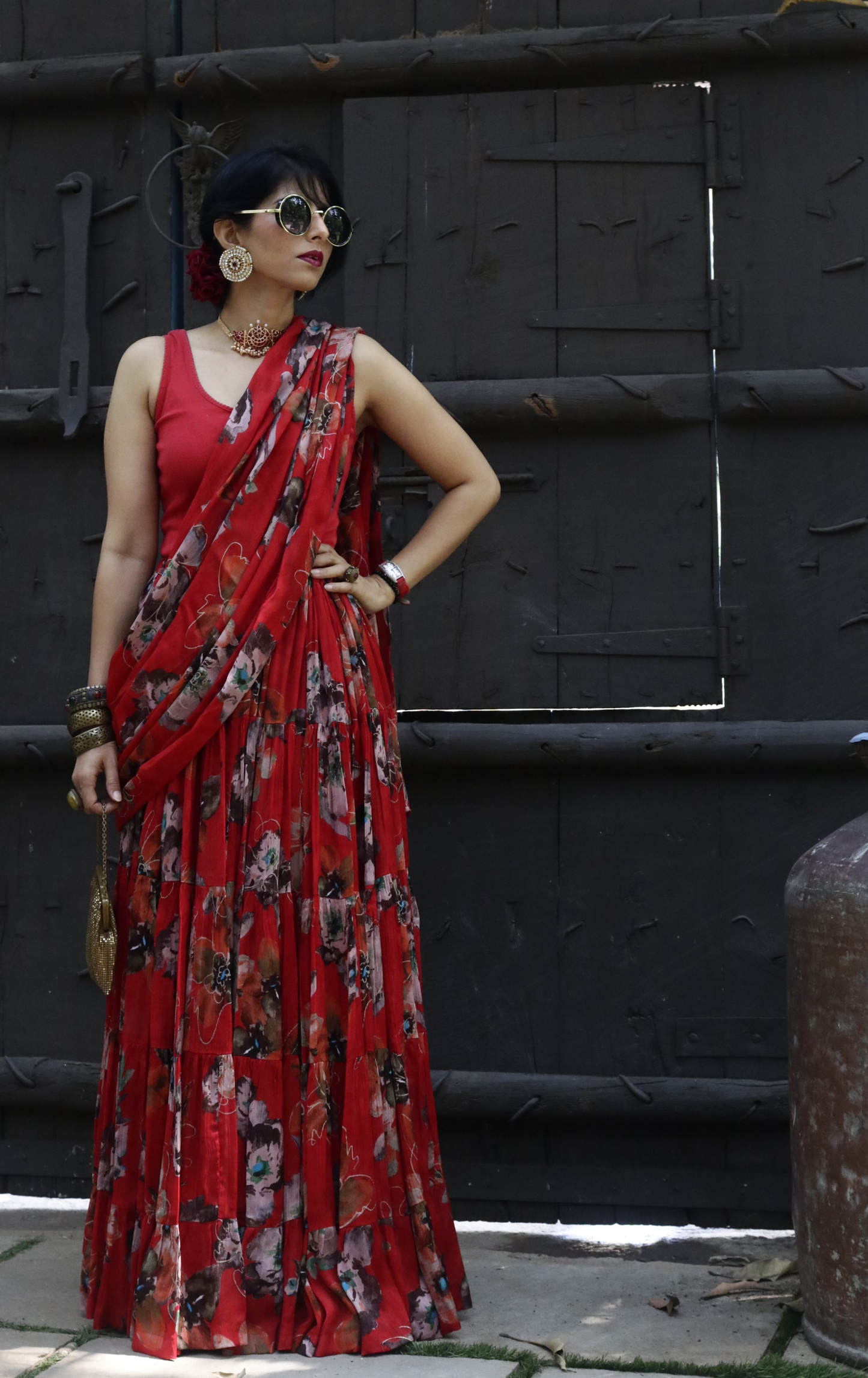 'Laal Gulaal' Printed Fun Light Lehenga Saree : Fun Tiered Ready To Wear Lehenga Saree