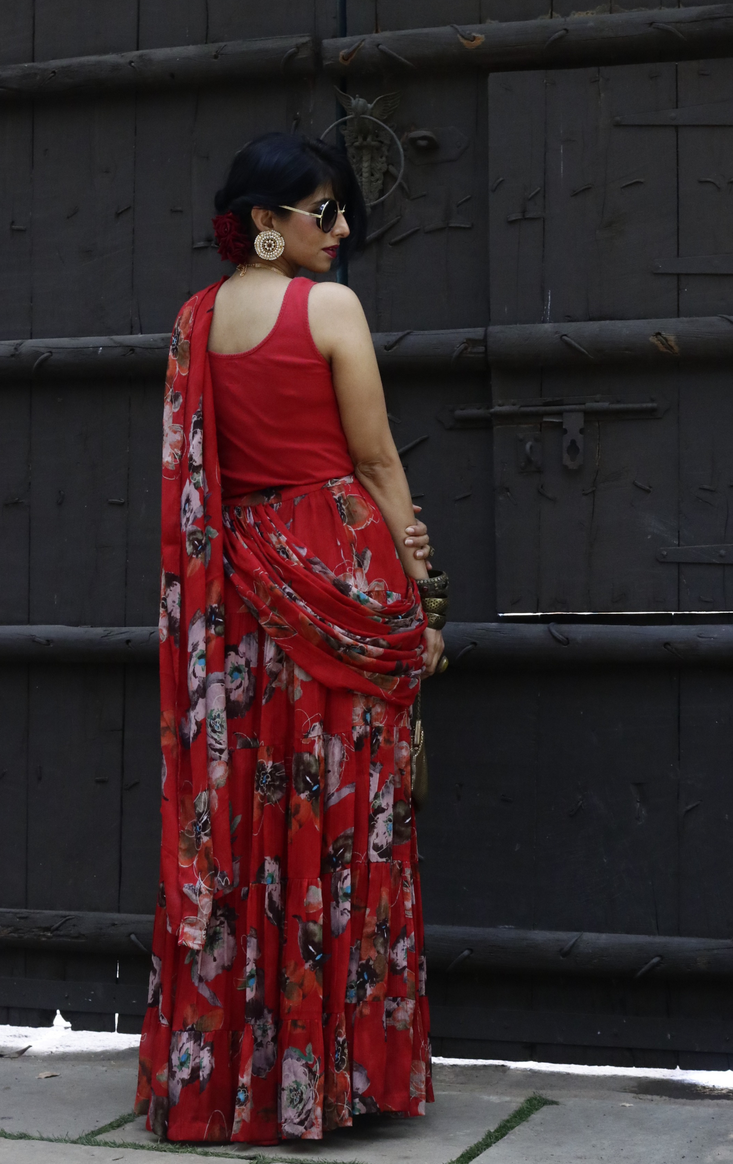 'Laal Gulaal' Printed Fun Light Lehenga Saree : Fun Tiered Ready To Wear Lehenga Saree