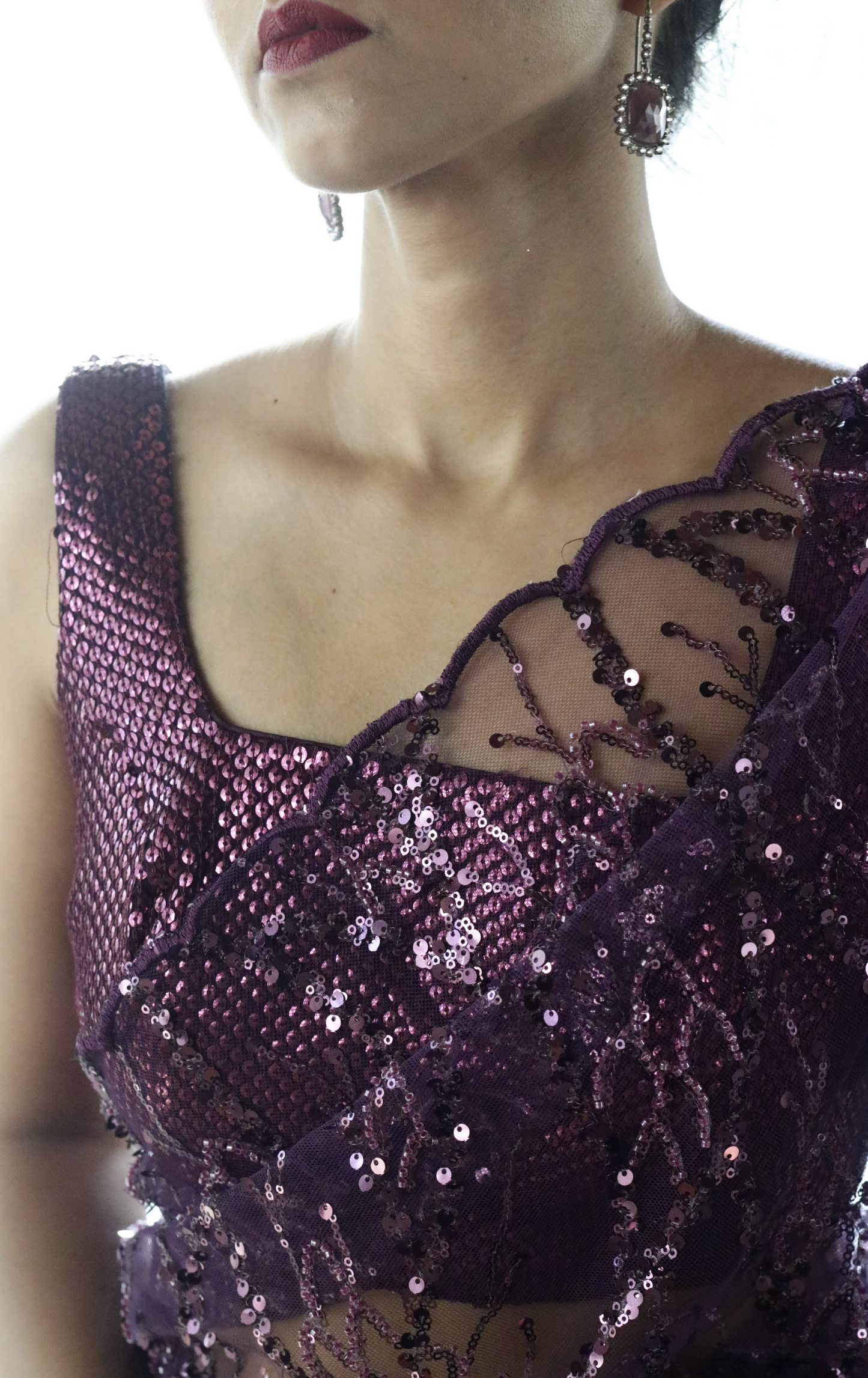 'Red Wine' Statement Sequin Saree : Bling It On Festive Cocktail Saree Collection