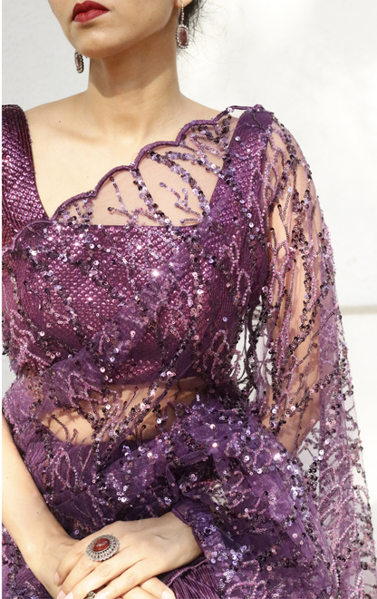 'Red Wine' Statement Sequin Saree : Bling It On Festive Cocktail Saree Collection