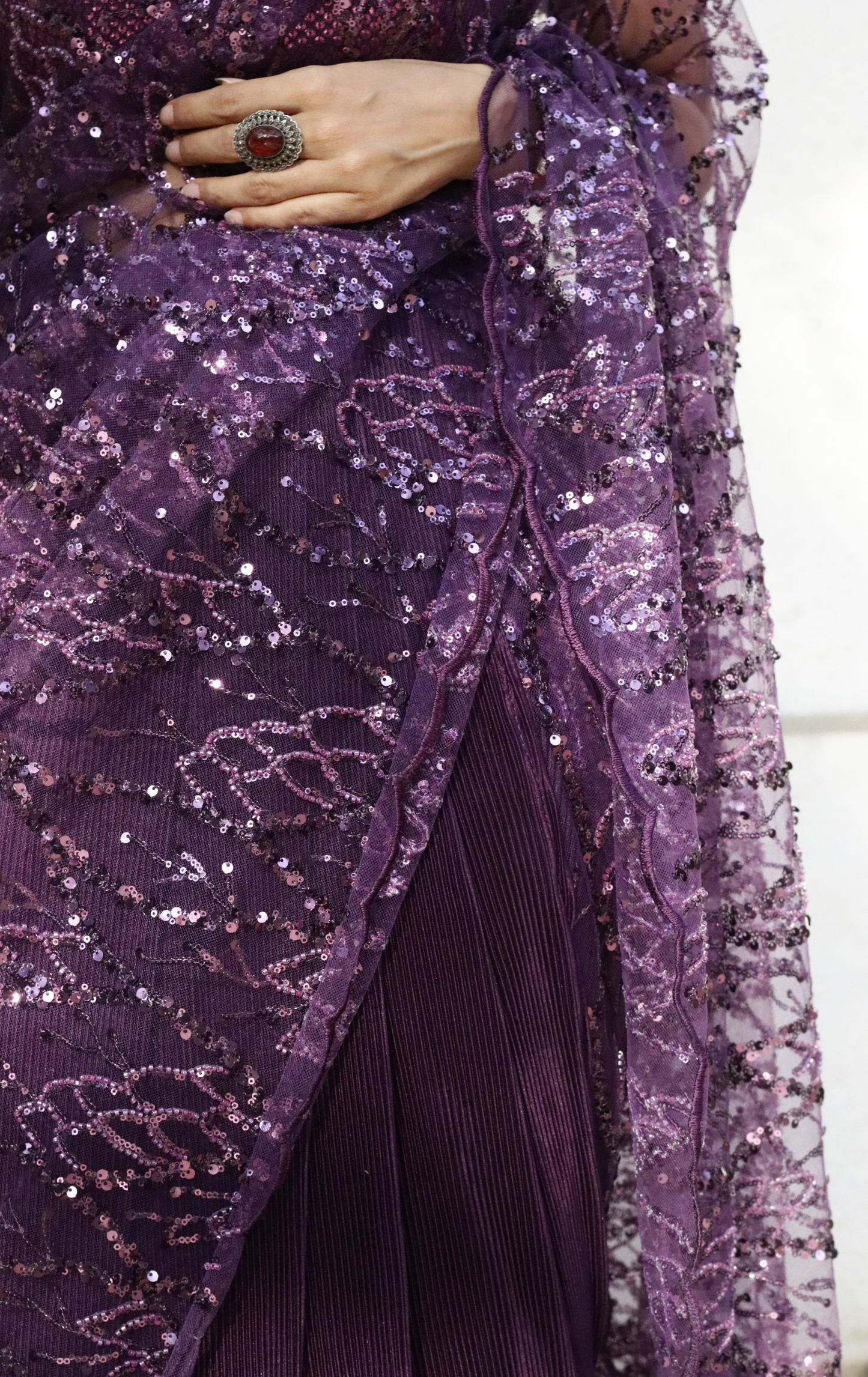 'Red Wine' Statement Sequin Saree : Bling It On Festive Cocktail Saree Collection