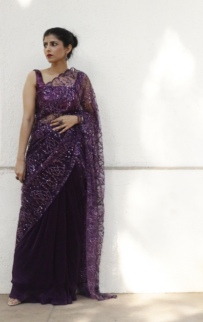 'Red Wine' Statement Sequin Saree : Bling It On Festive Cocktail Saree Collection