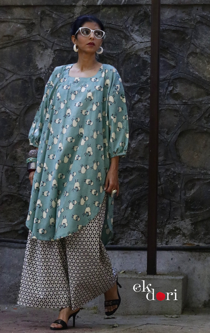 Cotton Kurta Co-Ord Set 'White Sheep' : Buy Palazzo Pant Kurta Cotton Co-ord Set In Fun Sheep Print