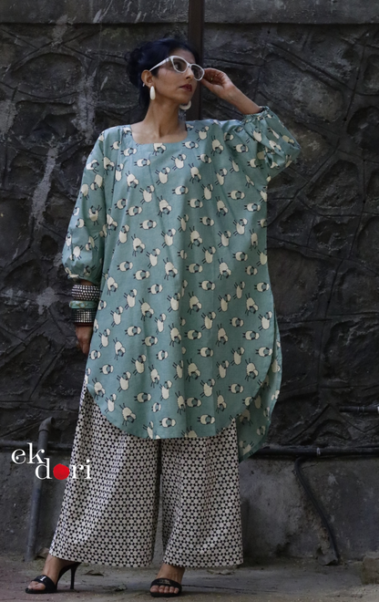 Cotton Kurta Co-Ord Set 'White Sheep' : Buy Palazzo Pant Kurta Cotton Co-ord Set In Fun Sheep Print