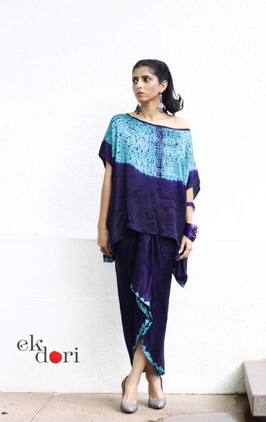 Shibori Modal Co-ord Skirt Set 'Crystal Water' : 2 Piece Skirt &amp; Shibori Top Set