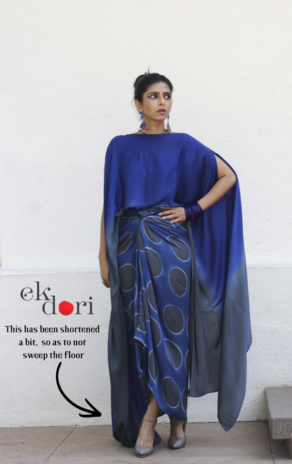 Clamp Dye Modal Co-ord Skirt Set 'Monsoon Sky' : 2 Piece Skirt &amp; Bandhani Top Set