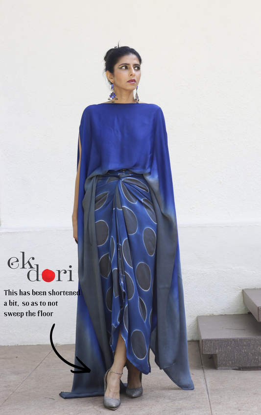 Clamp Dye Modal Co-ord Skirt Set 'Monsoon Sky' : 2 Piece Skirt &amp; Bandhani Top Set