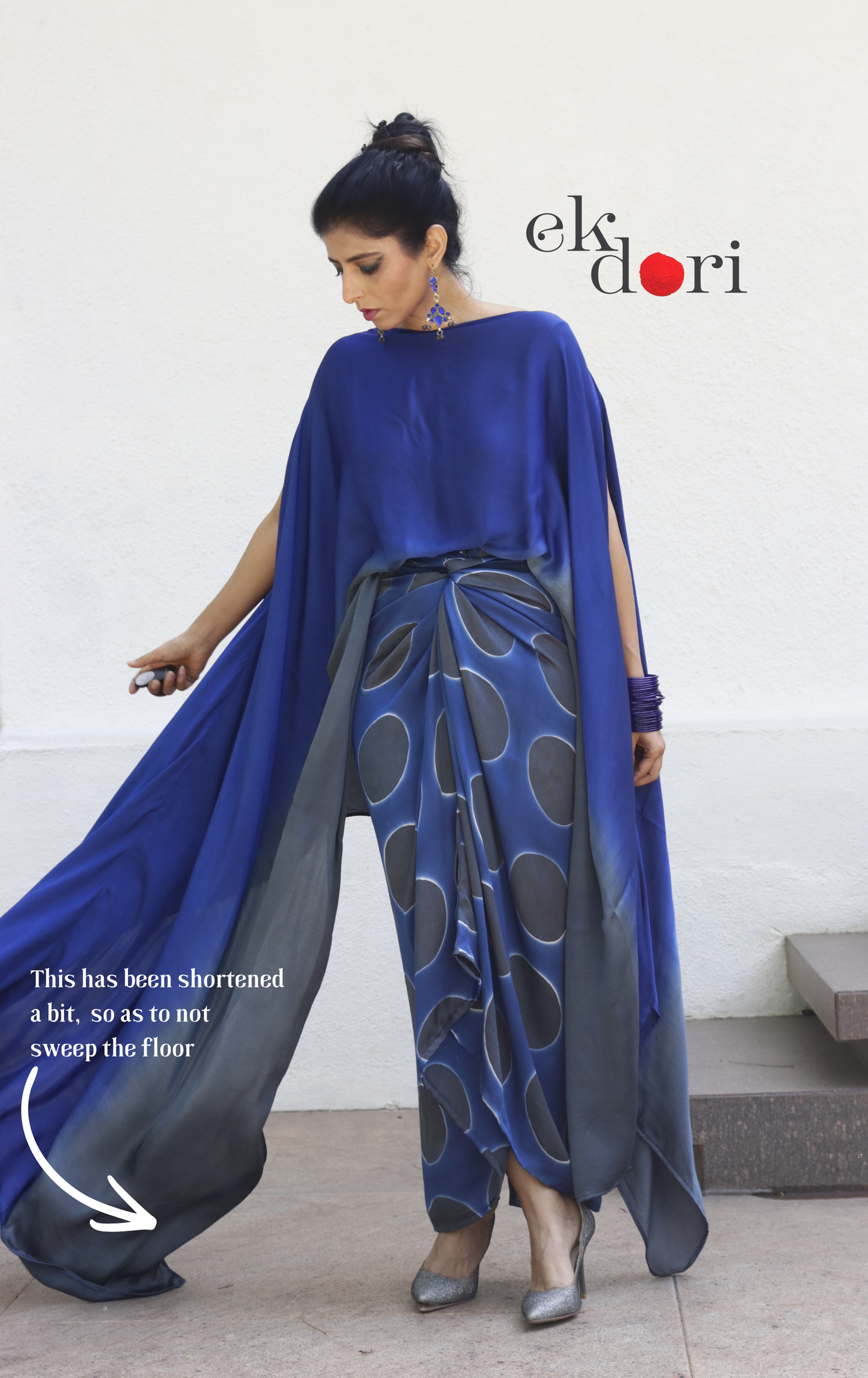 Clamp Dye Modal Co-ord Skirt Set 'Monsoon Sky' : 2 Piece Skirt &amp; Bandhani Top Set