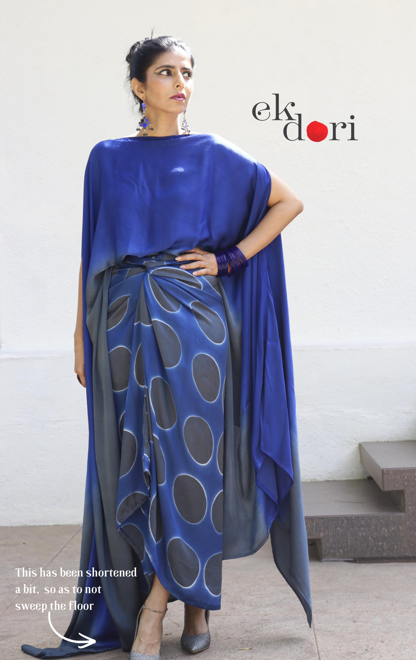 Clamp Dye Modal Co-ord Skirt Set 'Monsoon Sky' : 2 Piece Skirt &amp; Bandhani Top Set