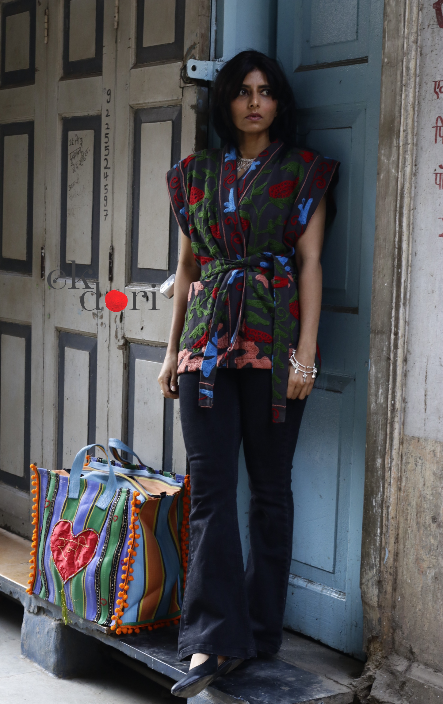 Suzani Embroidered Vest Jacket - 'Grey Slate' Suzani Boho Vest Style Jacket