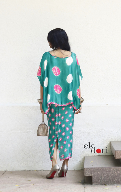 Bandhani Modal Co-ord Skirt Set 'Gulmohar Tree' : 2 Piece Bandhani Skirt & Top Set