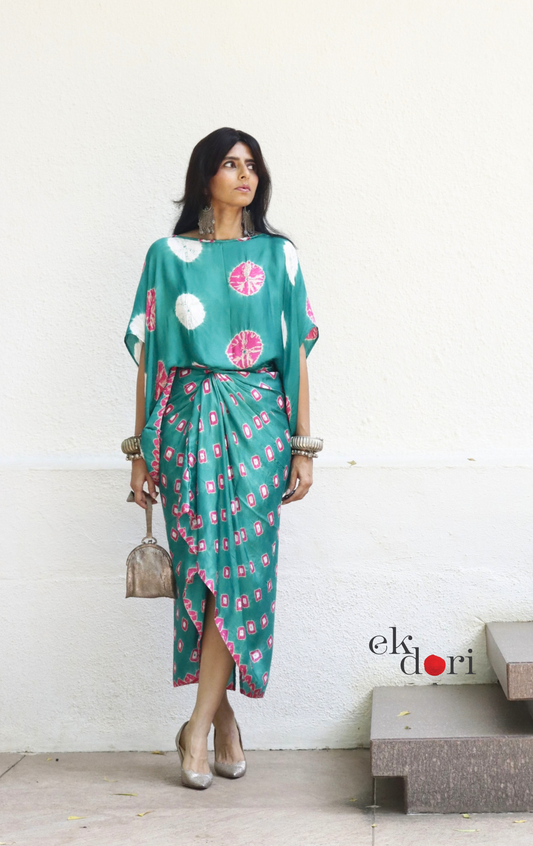 Bandhani Modal Co-ord Skirt Set 'Gulmohar Tree' : 2 Piece Bandhani Skirt & Top Set